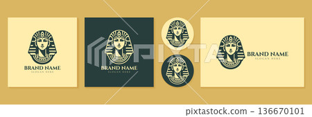 Ancient Egyptian pharaoh logo set vector illustration for luxury masculine brand identity. Ancient Egyptian pharaoh logo set vector illustration for luxury masculine brand identity. 136670101