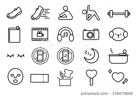 與放鬆和排毒相關的簡約圖標集 136670666