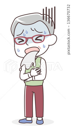 Illustration of a senior man vomiting (nausea, feeling unwell) Illustration of a senior man vomiting (nausea, feeling unwell) 136670732