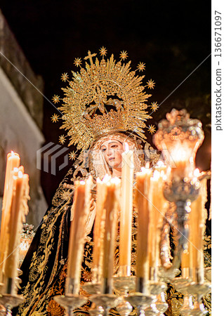Religious Float with the Virgin Mary at Night Religious Float with the Virgin Mary at Night 136671097