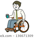 Illustration of a wheelchair user holding a cup of coffee () 136671309