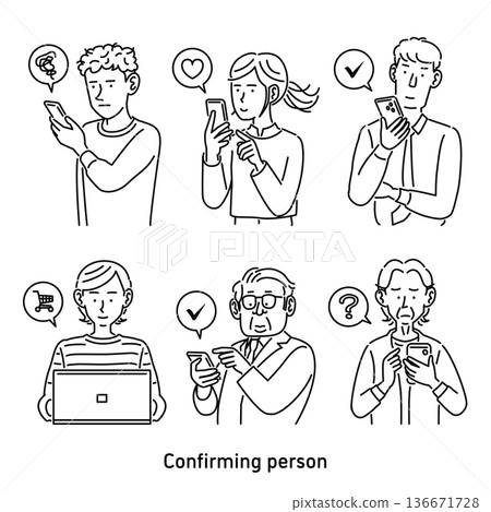 人們查看手機和電腦 136671728