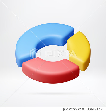 3d pie chart in blue, yellow, red colors 3d pie chart in blue, yellow, red colors 136671736