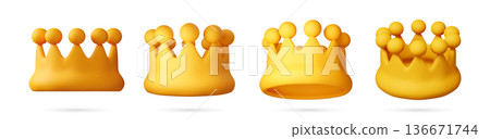Collection of four 3d golden royal crown set Collection of four 3d golden royal crown set 136671744
