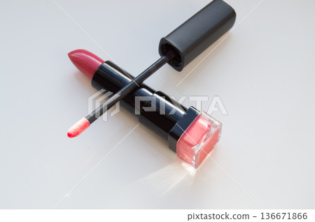 brush for lipgloss, lipstick red, pink on white background brush for lipgloss, lipstick red, pink on white background 136671866