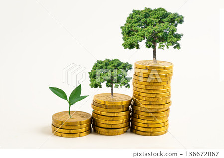 Tree on coin symbol of business growth or financial success. Tree on coin symbol of business growth or financial success. 136672067