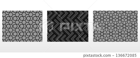 Geometric set of seamless black and gray patterns. Simple vector graphics Geometric set of seamless black and gray patterns. Simple vector graphics 136672085