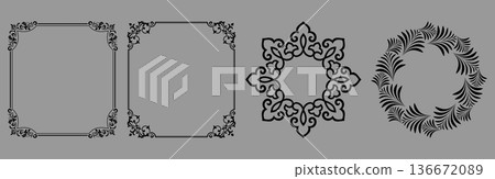 Set of decorative frames Elegant vector element for design in Eastern style, place for text. Floral black and gray frames. Lace illustration for invitations and greeting cards 136672089