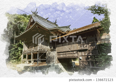 Watercolor painting of Sugimiya Hachiman Shrine, main hall, Fukuyama City, Hiroshima Prefecture Watercolor painting of Sugimiya Hachiman Shrine, main hall, Fukuyama City, Hiroshima Prefecture 136672123