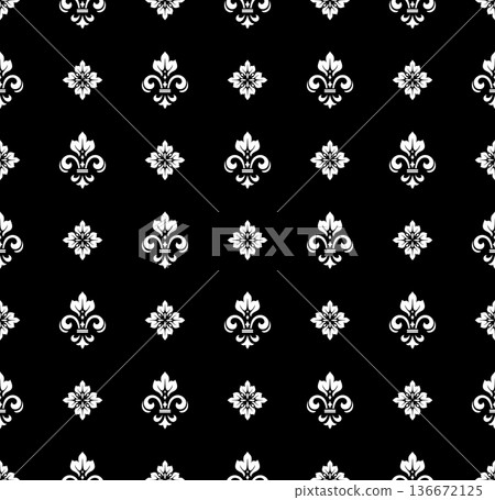 Flower geometric pattern. Seamless vector background. White and black ornament. 136672125