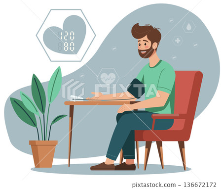 Man Measuring Blood Pressure at Home 136672172