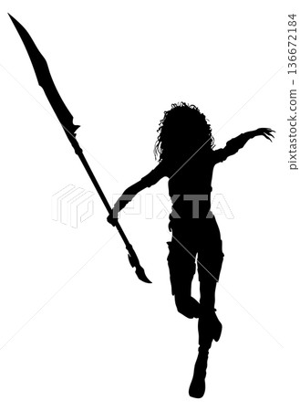 Silhouette of Warrior Girl with Clawed Hand 136672184