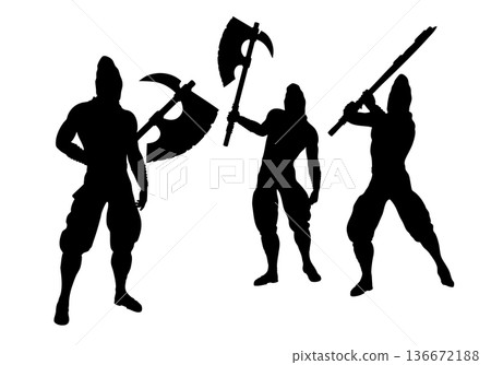 Silhouette of Warrior Holding Battle Axe Silhouette of Warrior Holding Battle Axe 136672188