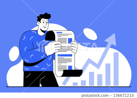 Happy Man Reading Financial Report with Rising Graph 136672218