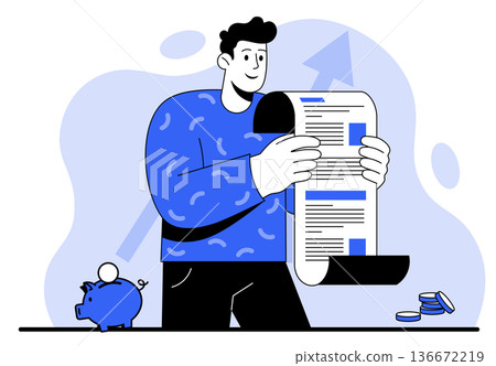 Happy Man Reading Financial Report with Rising Graph Happy Man Reading Financial Report with Rising Graph 136672219