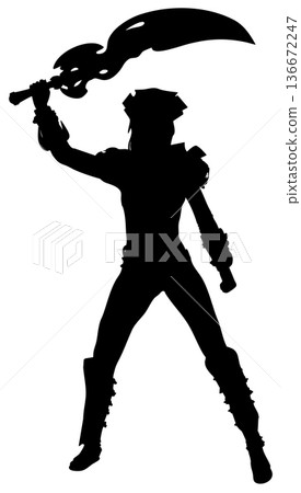 Female Fantasy Warrior with Curved Blade Silhouette 136672247