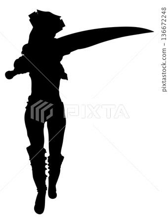 Female Fantasy Warrior with Curved Blade Silhouette Female Fantasy Warrior with Curved Blade Silhouette 136672248