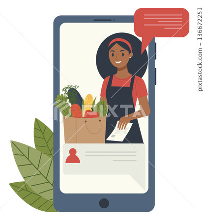 Grocery Cashier on Mobile Shopping App 136672251