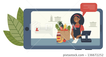Grocery Cashier on Mobile Shopping App Grocery Cashier on Mobile Shopping App 136672252