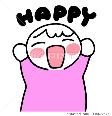 微笑男孩手繪插圖，粉紅色，帶文字 136672373