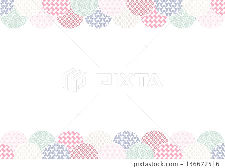 Colorful Japanese pattern overlapping semicircular frame 136672516