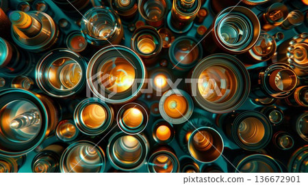 photography camera lenses pattern, collection of video and photo equipment set, technology background 136672901
