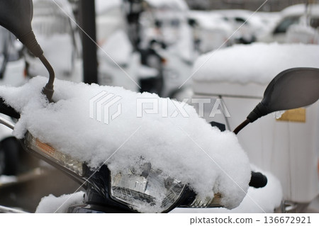 Motorcycle handlebars and mirrors buried in snow 136672921