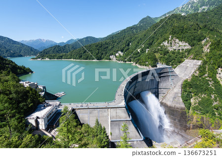 Kurobe Dam that discharges water Kurobe Dam that discharges water 136673251