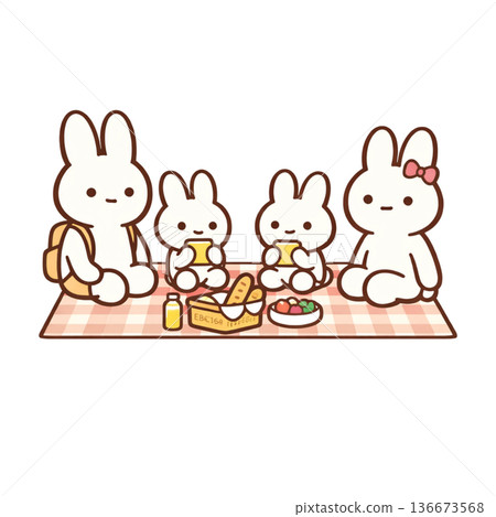 兔子一家野餐插圖，公園家庭休閒素材 136673568