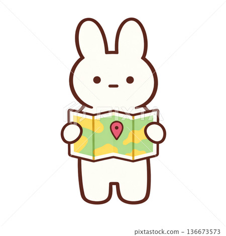 Travel illustration of a rabbit holding a map 136673573