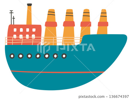 Steamboat color drawing. Retro cute ship icon 136674397