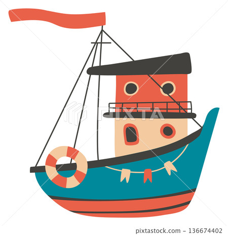 Cute boat toy in childish scandinavian color style Cute boat toy in childish scandinavian color style 136674402