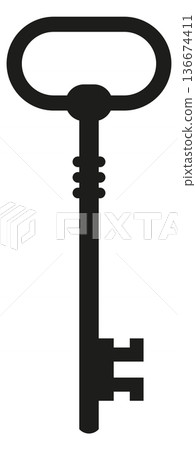 Metal key black icon. Old elegant shape 136674411