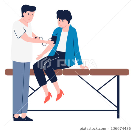 Blood pressure measurement. Medical heart check up color icon 136674486