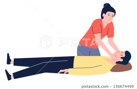 Breath check. First aid procedure medical illustration Breath check. First aid procedure medical illustration 136674499