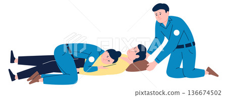 Paramedics help person with trauma. Medical first aid Paramedics help person with trauma. Medical first aid 136674502