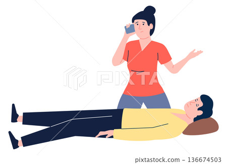 Woman call for emergency medical help. First aid concept Woman call for emergency medical help. First aid concept 136674503