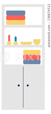 Bathroom closet shelves with folded towels and aroma candles 136674522