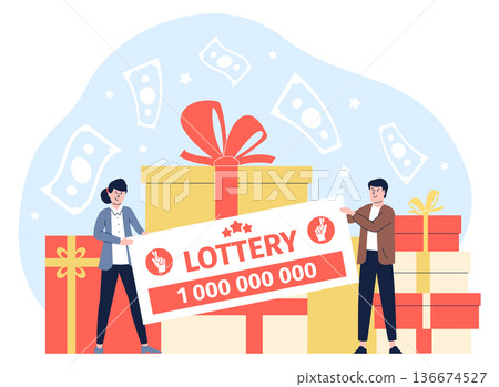 Lottery winner characters. Money jackpot. cartoon concept Lottery winner characters. Money jackpot. cartoon concept 136674527