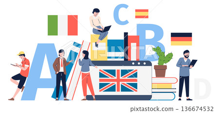 Language learning concept. Online education color icon Language learning concept. Online education color icon 136674532