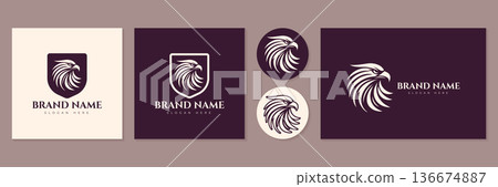 Eagle head mascot logo set for security or sport brand identity vector illustration. Eagle head mascot logo set for security or sport brand identity vector illustration. 136674887