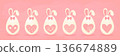 Cute Easter bunny eggs with hearts and pink bows banner vector illustration. 136674889