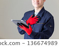 Middle-aged male businessman in work clothes holding a tablet 136674989
