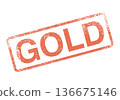 Prominent red textured gold stamp signifying premium quality and high value 136675146