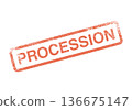 Procession rubber stamp impression featuring a rustic textured style for event documentation 136675147