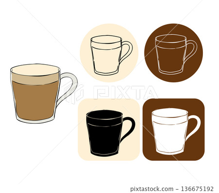 Coffee mug silhouette Cafe logotype hand drawn illustration. Vector graphic line ink art. For poster, flyer, banner, invitation, social media, party or sale For logo, web, package, sticker 136675192