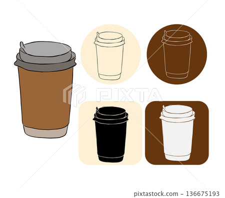Paper coffee cup takeaway Cafe logotype hand drawn illustration. Vector graphic line ink art. design for fashion graphics, textile prints, fabrics, wallpapers. Paper coffee cup takeaway Cafe logotype hand drawn illustration. Vector graphic line ink art. design for fashion graphics, textile prints, fabrics, wallpapers. 136675193