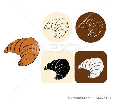 Croissant bread for dessert Cafe logotype hand drawn illustration. Vector graphic line ink art. Silhouette sign for logo, print, comics, fashion, pop art, boards, design, stickers, decoration, posters 136675194
