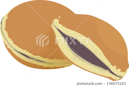 銅鑼燒插畫素材 - 日式紅豆沙點心 - 可愛的手繪向量圖 136675281