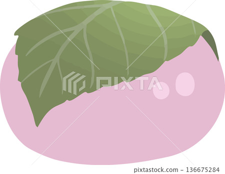 道明寺櫻餅插圖 - 春季日式甜點，手繪向量圖 136675284